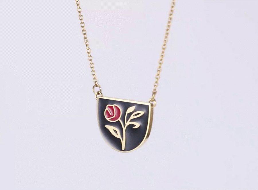 NSS1149 STAINLESS STEEL EPOXY NECKLACE WITH ROSE