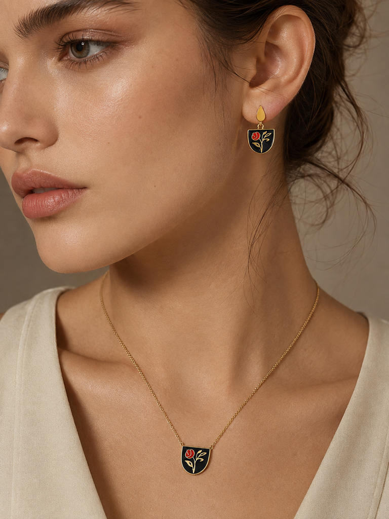 ESS911 STAINLESS STEEL EPOXY EARRING WITH ROSE