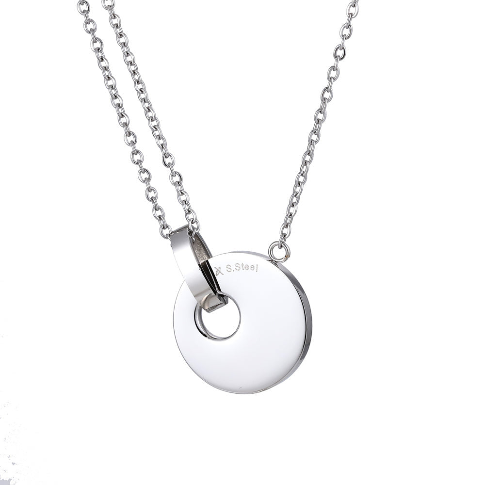 NSS889 STAINLESS STEEL NECKLACE WITH CZ (ROUND PENDANT) AAB CO..