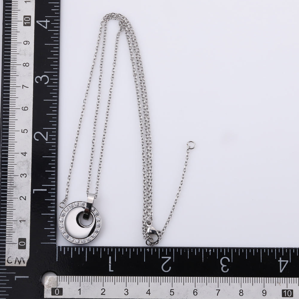 NSS889 STAINLESS STEEL NECKLACE WITH CZ (ROUND PENDANT) AAB CO..