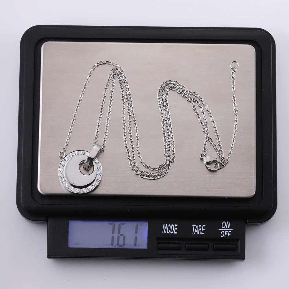 NSS889 STAINLESS STEEL NECKLACE WITH CZ (ROUND PENDANT) AAB CO..