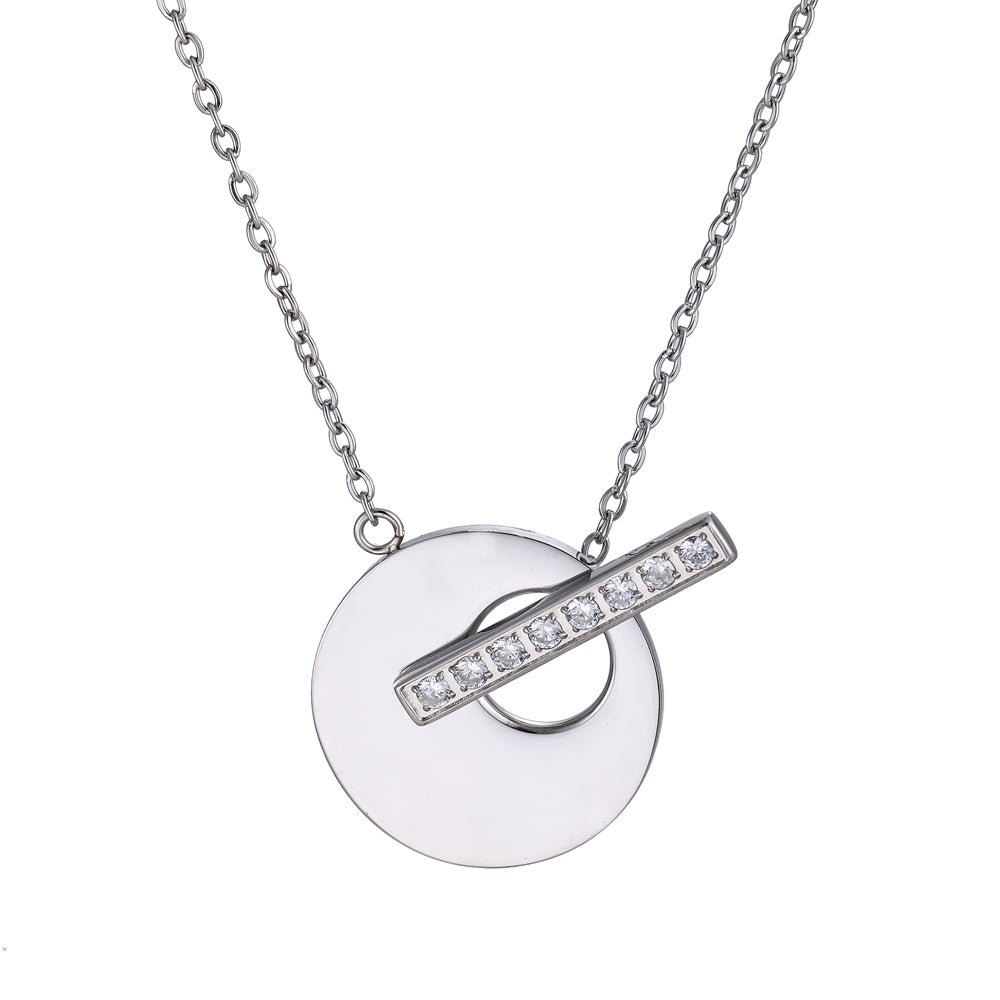 NSS896 STAINLESS STEEL T-BAR NECKLACE WITH CZ AAB CO..