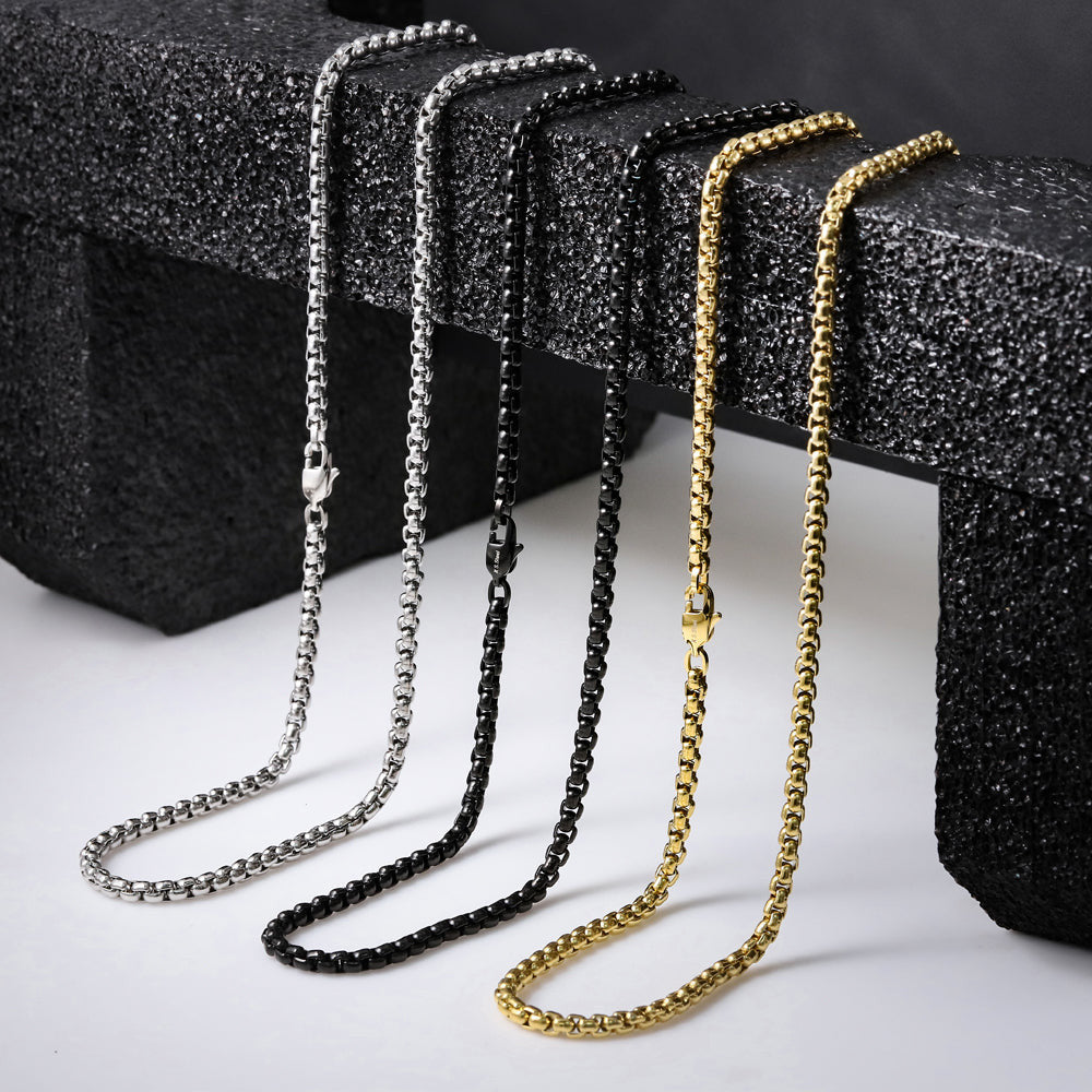 NSS906 STAINLESS STEEL ROUND BOX CHAIN NECKLACE