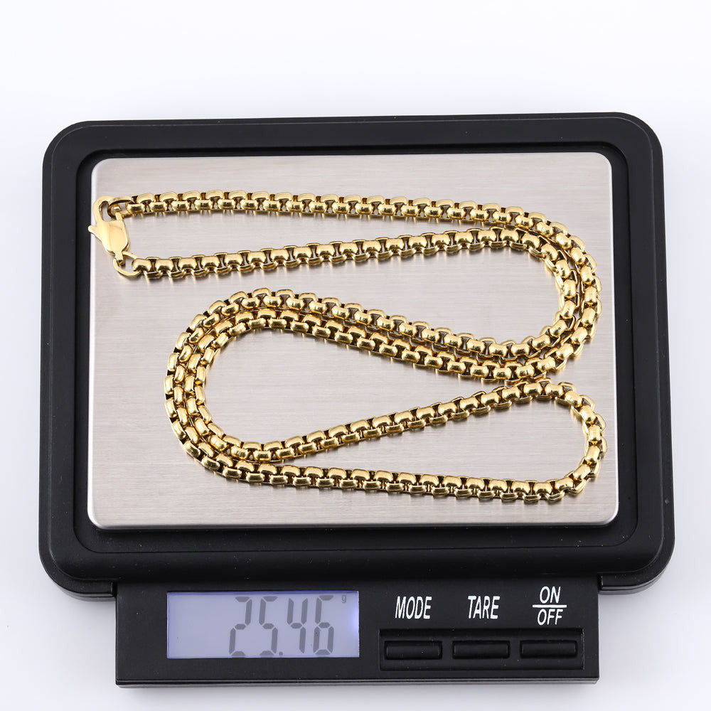 NSS906 STAINLESS STEEL ROUND BOX CHAIN NECKLACE
