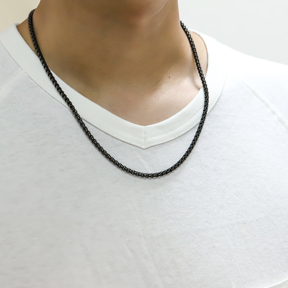 NSS906 STAINLESS STEEL ROUND BOX CHAIN NECKLACE