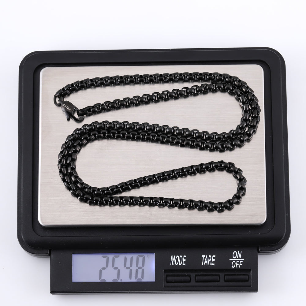 NSS906 STAINLESS STEEL ROUND BOX CHAIN NECKLACE