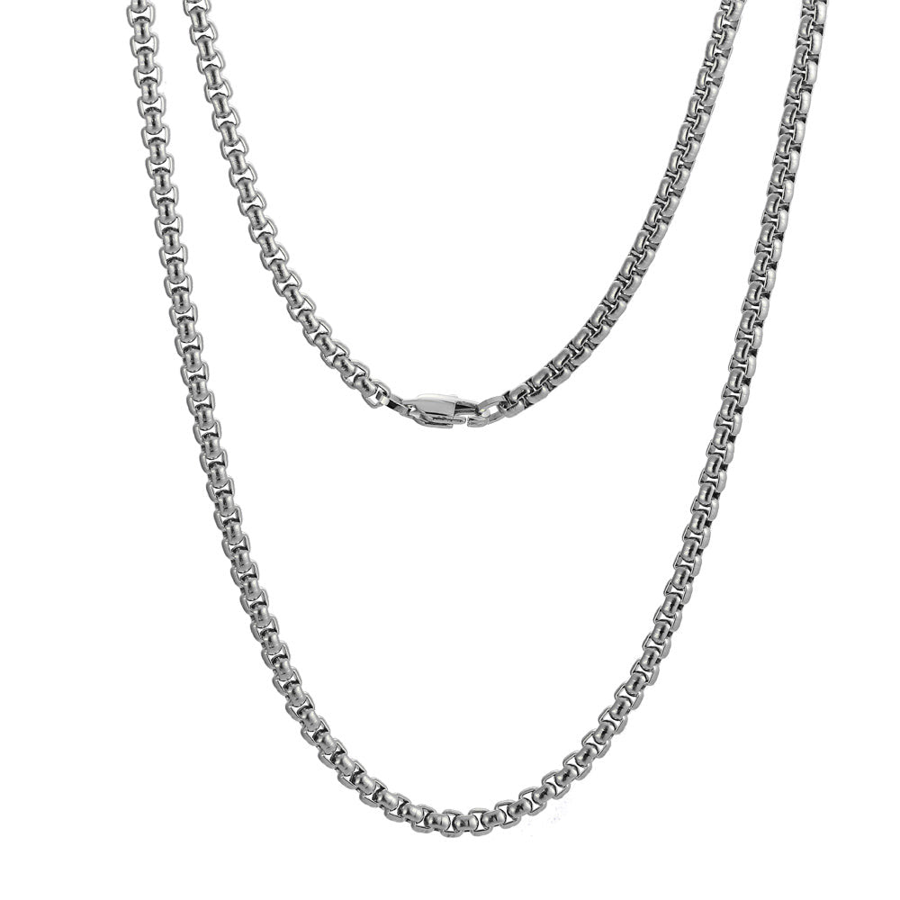 NSS906 STAINLESS STEEL ROUND BOX CHAIN NECKLACE