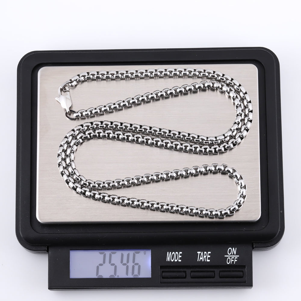 NSS906 STAINLESS STEEL ROUND BOX CHAIN NECKLACE