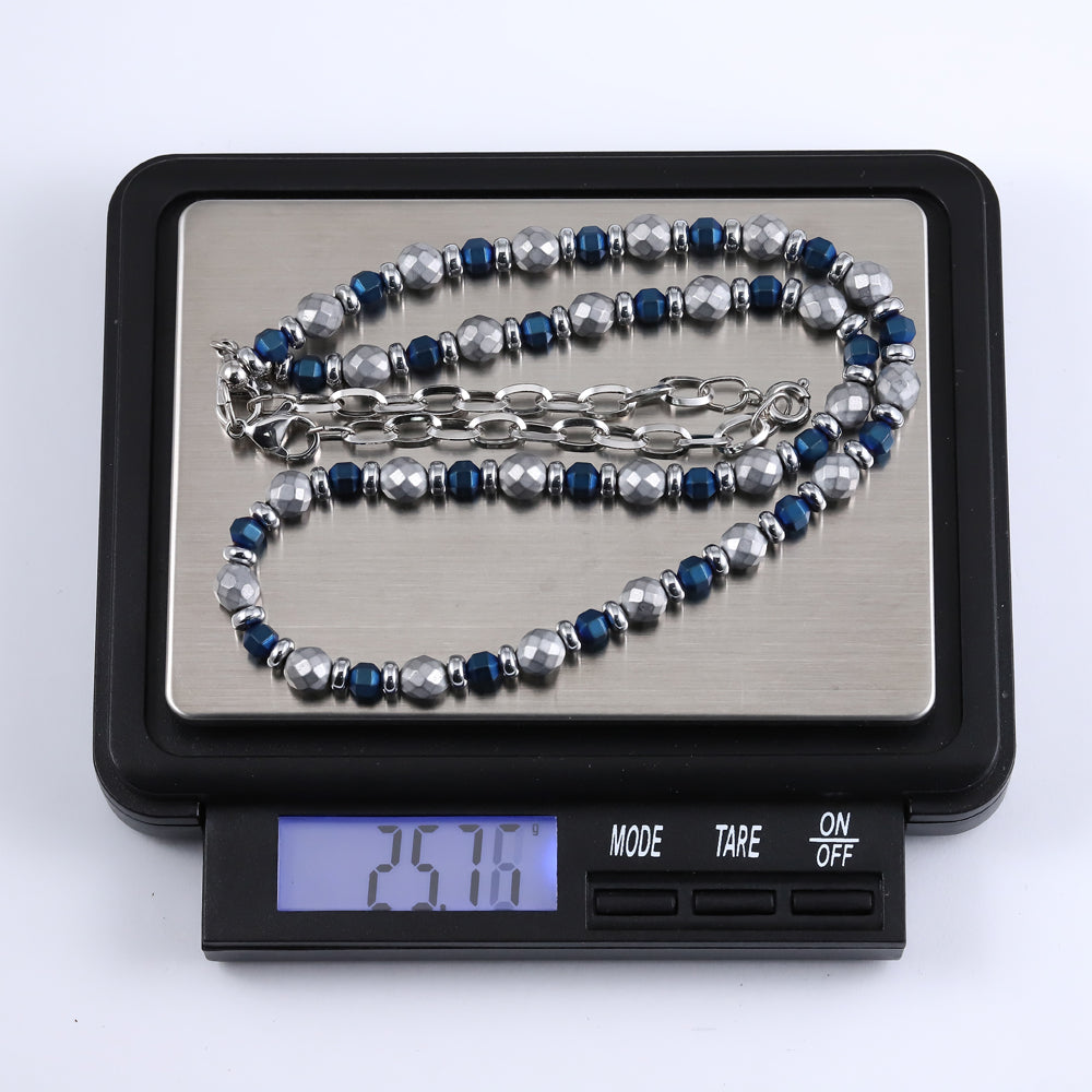 NSS942 STAINLESS STEEL & HEMATITE BEADS NECKLACE