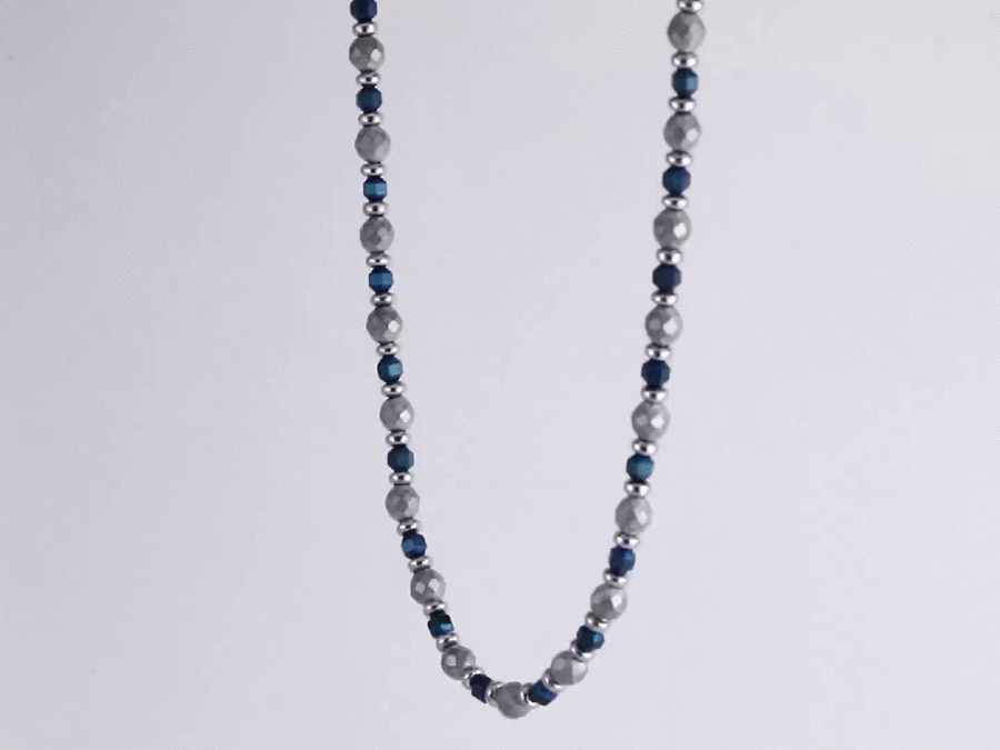 NSS942 STAINLESS STEEL & HEMATITE BEADS NECKLACE