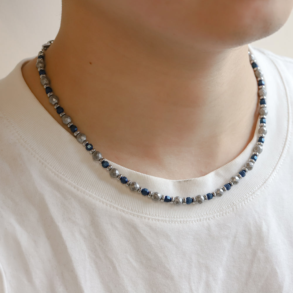 NSS942 STAINLESS STEEL & HEMATITE BEADS NECKLACE