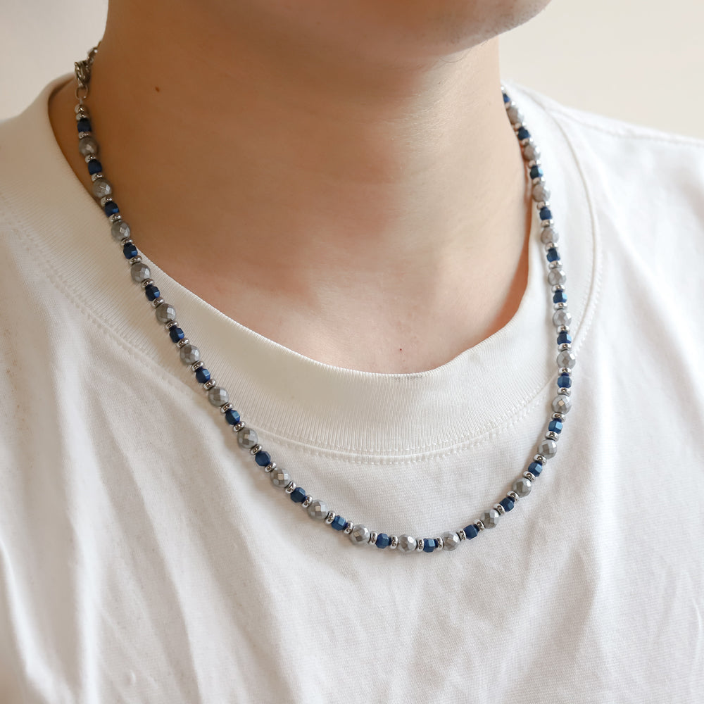 NSS942 STAINLESS STEEL & HEMATITE BEADS NECKLACE
