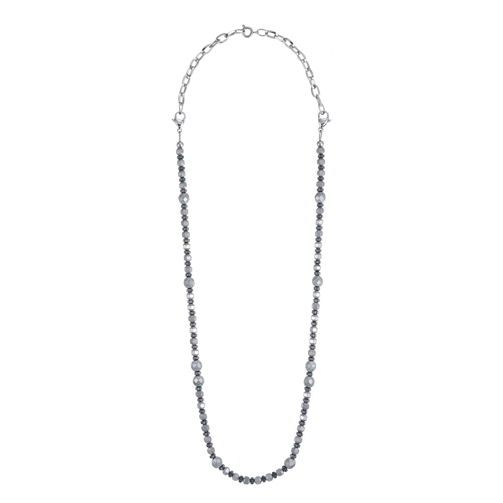 NSS944 STAINLESS STEEL & HEMATITE BEADS NECKLACE
