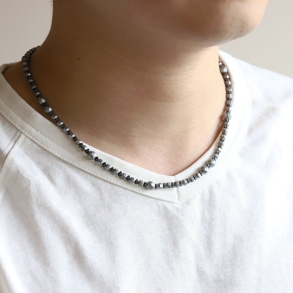 NSS944 STAINLESS STEEL & HEMATITE BEADS NECKLACE