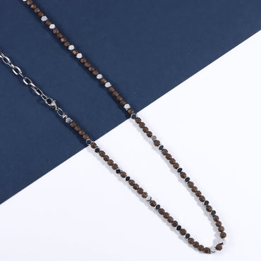 NSS947 STAINLESS STEEL & HEMATITE BEADS NECKLACE