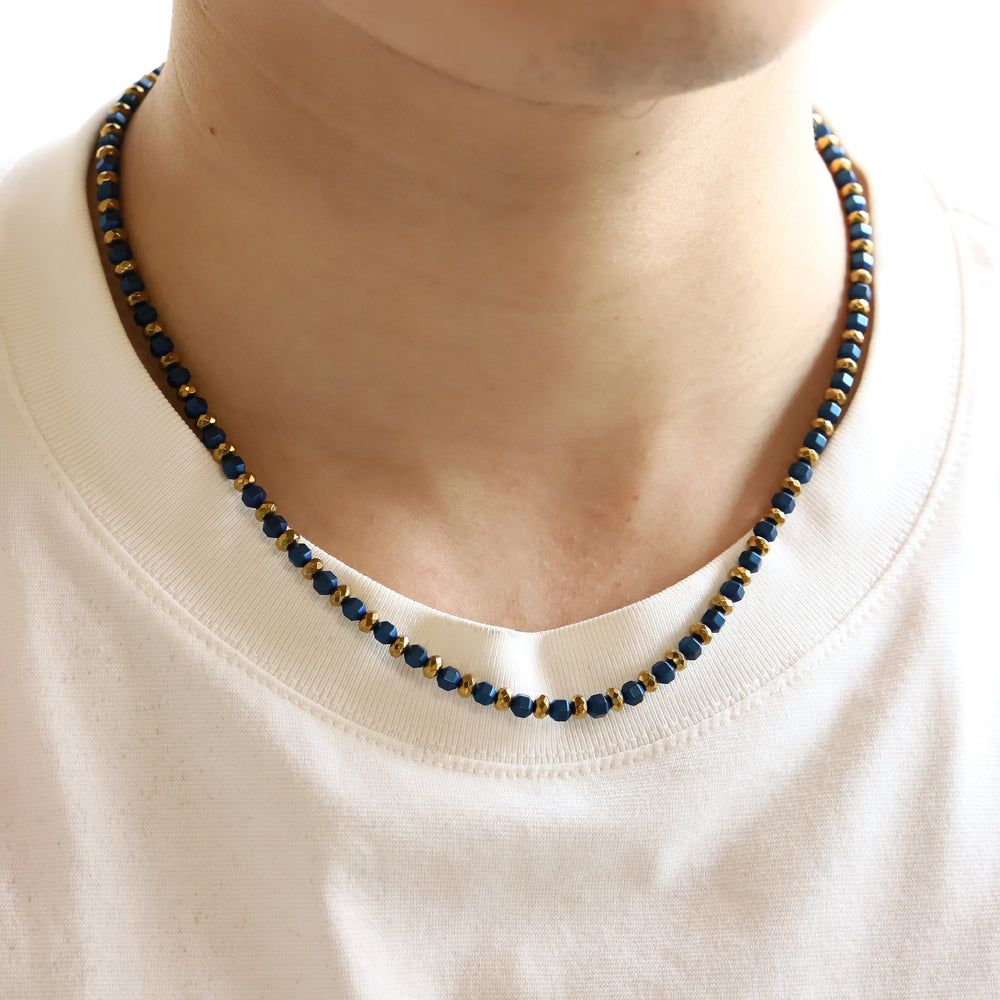NSS949 STAINLESS STEEL & HEMATITE BEADS NECKLACE