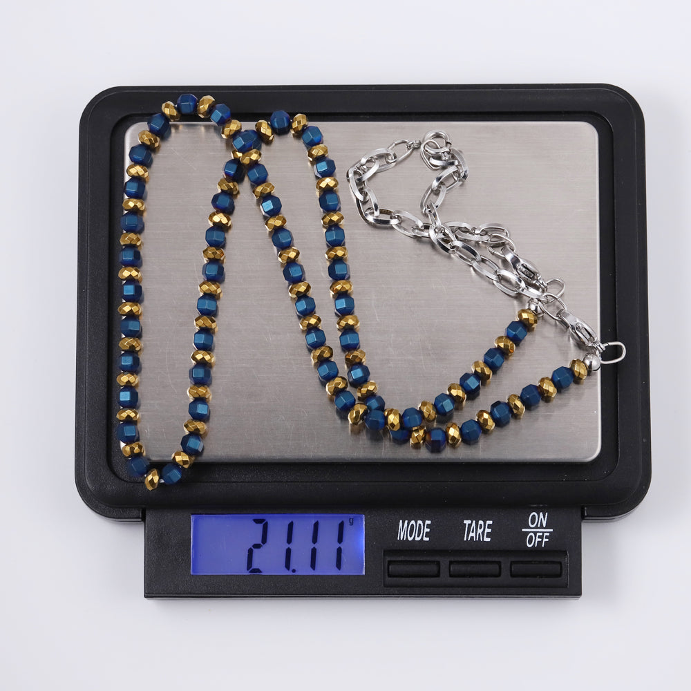 NSS949 STAINLESS STEEL & HEMATITE BEADS NECKLACE