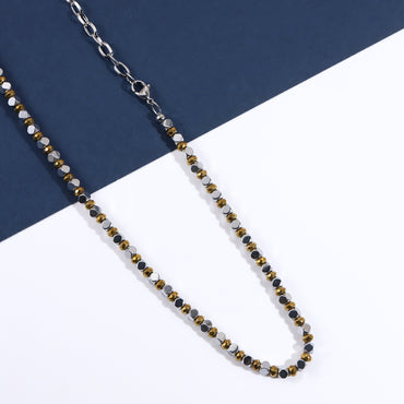 NSS951 STAINLESS STEEL & HEMATITE BEADS NECKLACE