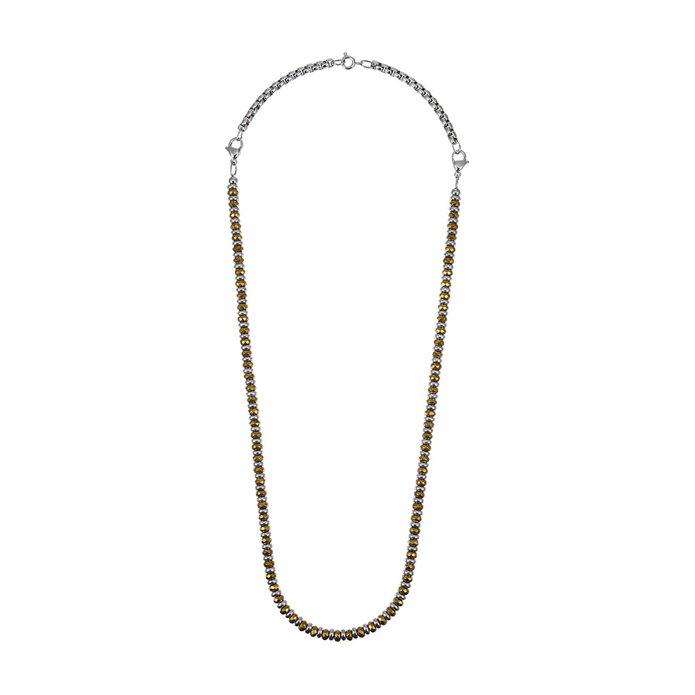 NSS953 STAINLESS STEEL & HEMATITE BEADS NECKLACE