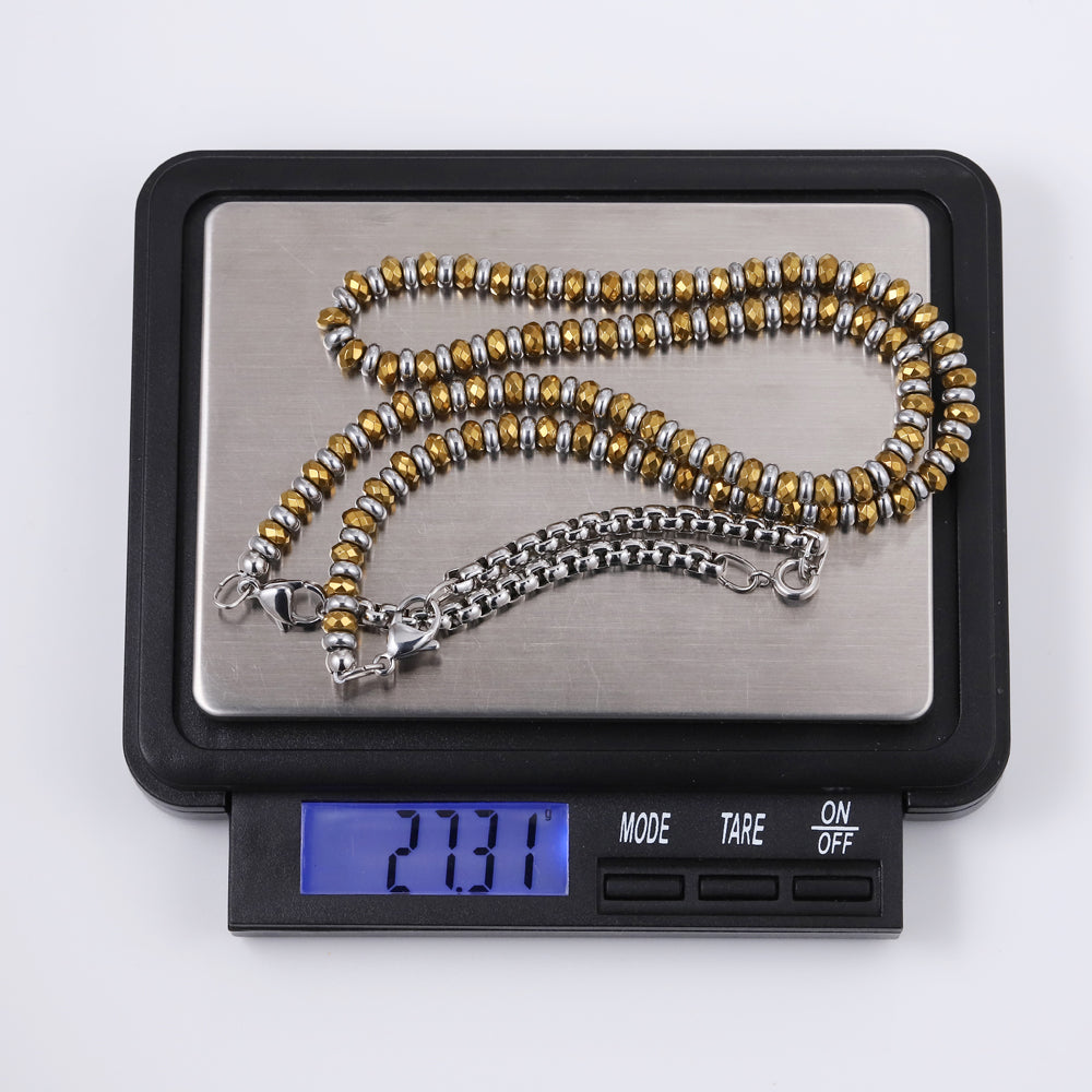 NSS953 STAINLESS STEEL & HEMATITE BEADS NECKLACE