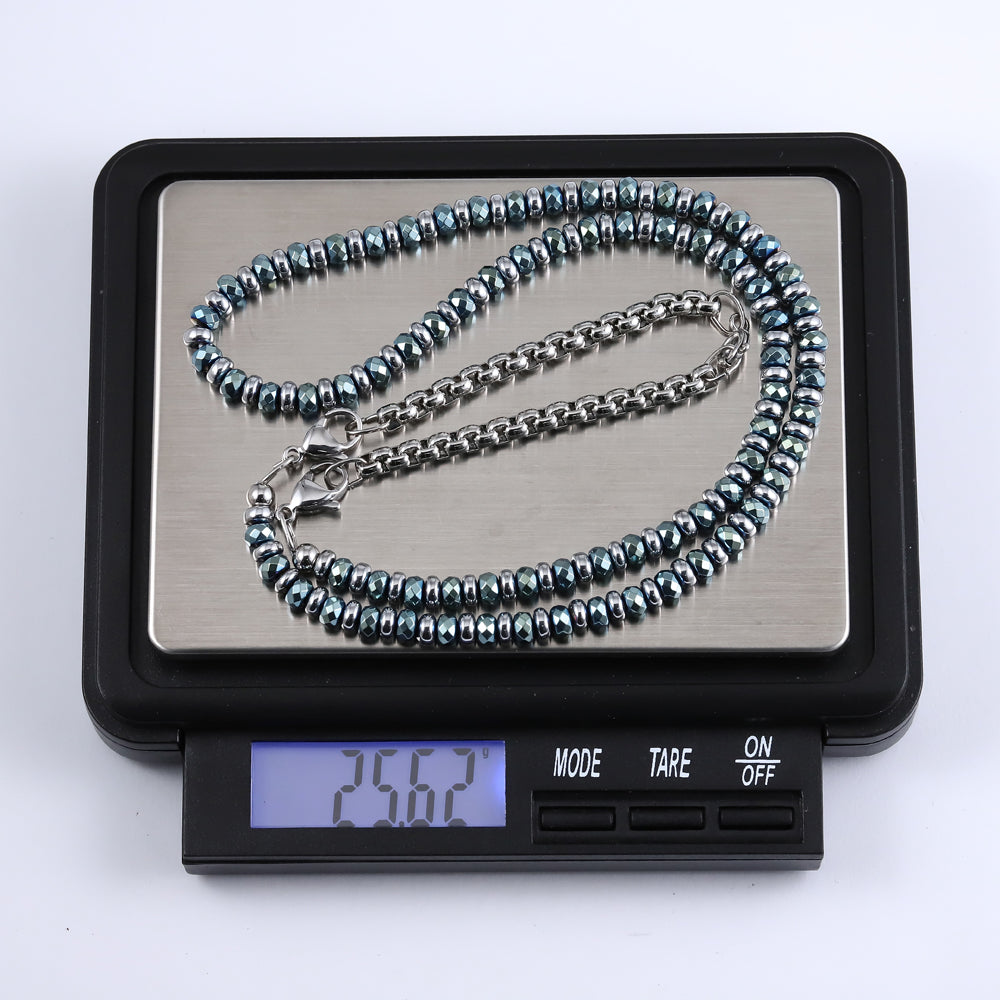 NSS953 STAINLESS STEEL & HEMATITE BEADS NECKLACE
