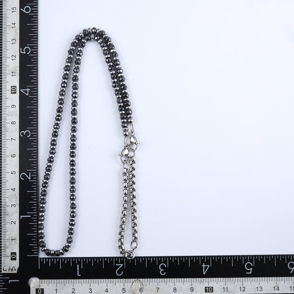 NSS953 STAINLESS STEEL & HEMATITE BEADS NECKLACE