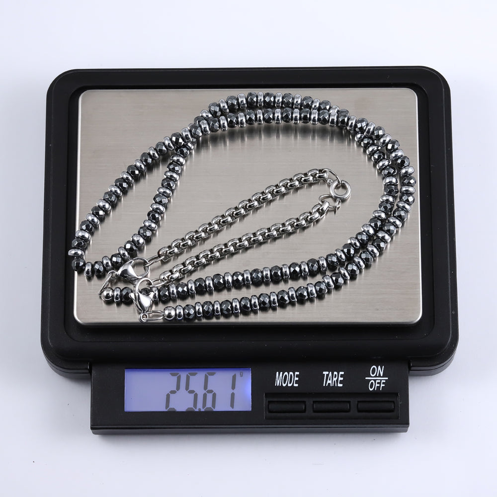 NSS953 STAINLESS STEEL & HEMATITE BEADS NECKLACE