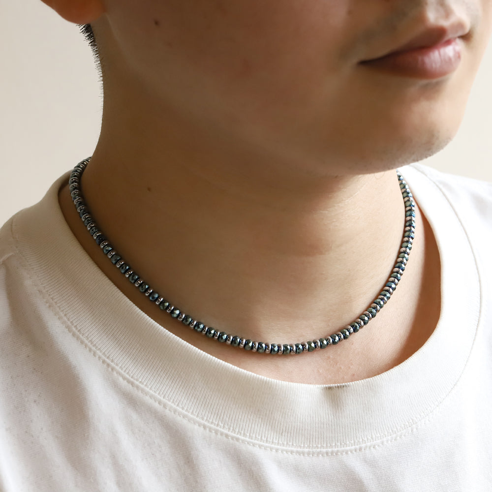 NSS953 STAINLESS STEEL & HEMATITE BEADS NECKLACE