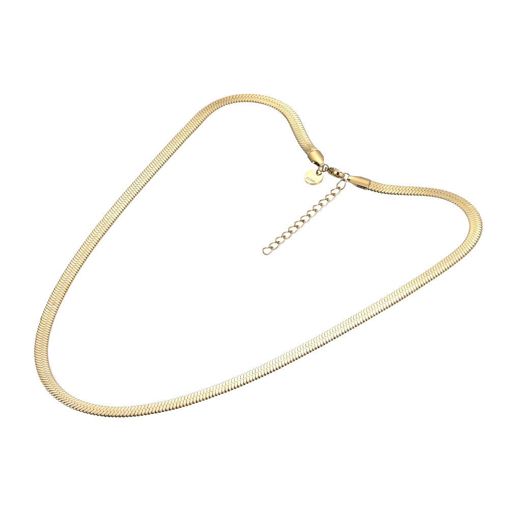 AAB Co. Stainless Steel Flat Snake Herringbone Chain Necklace – 14K Gold Finish