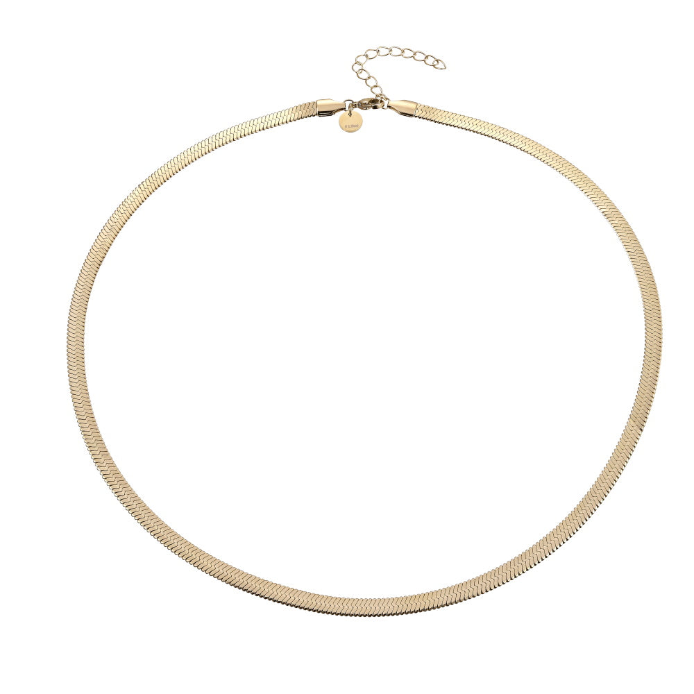 AAB Co. Stainless Steel Flat Snake Herringbone Chain Necklace – 14K Gold Finish