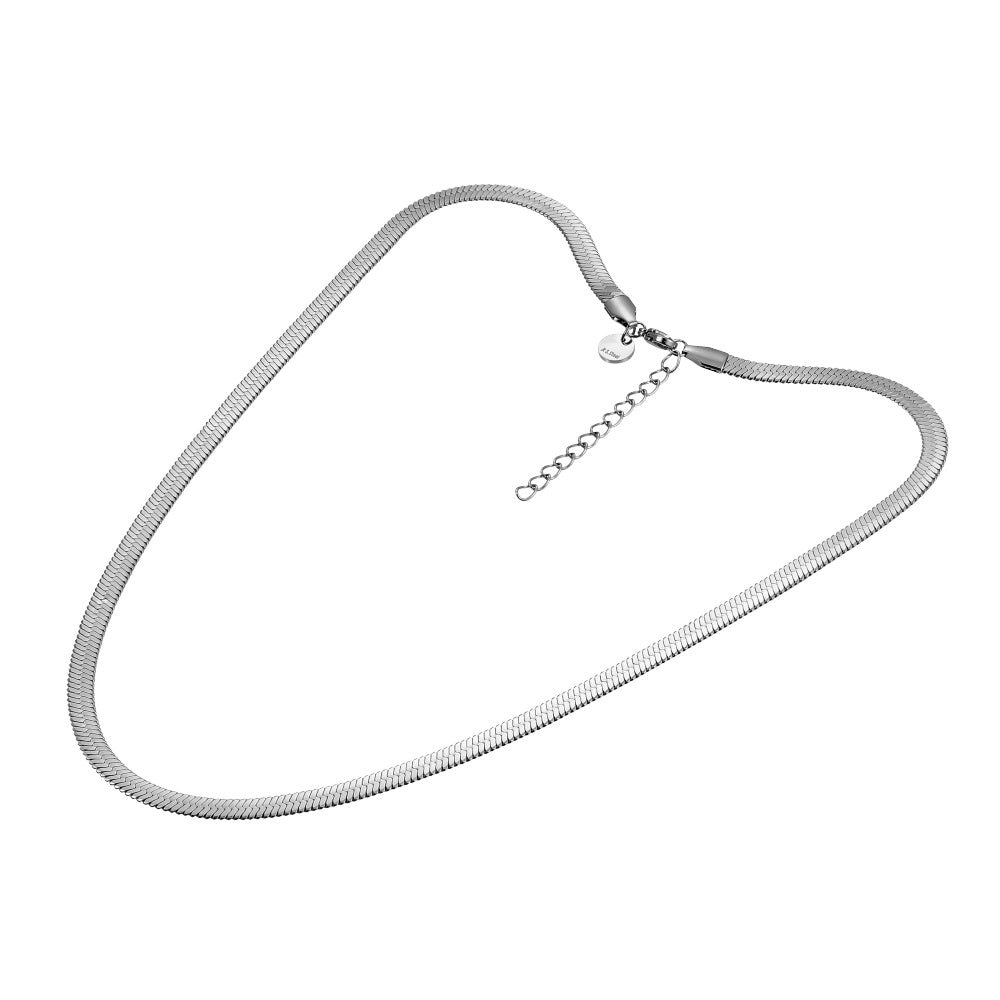 AAB Co. Stainless Steel Flat Snake Herringbone Chain Necklace – Silver Finish