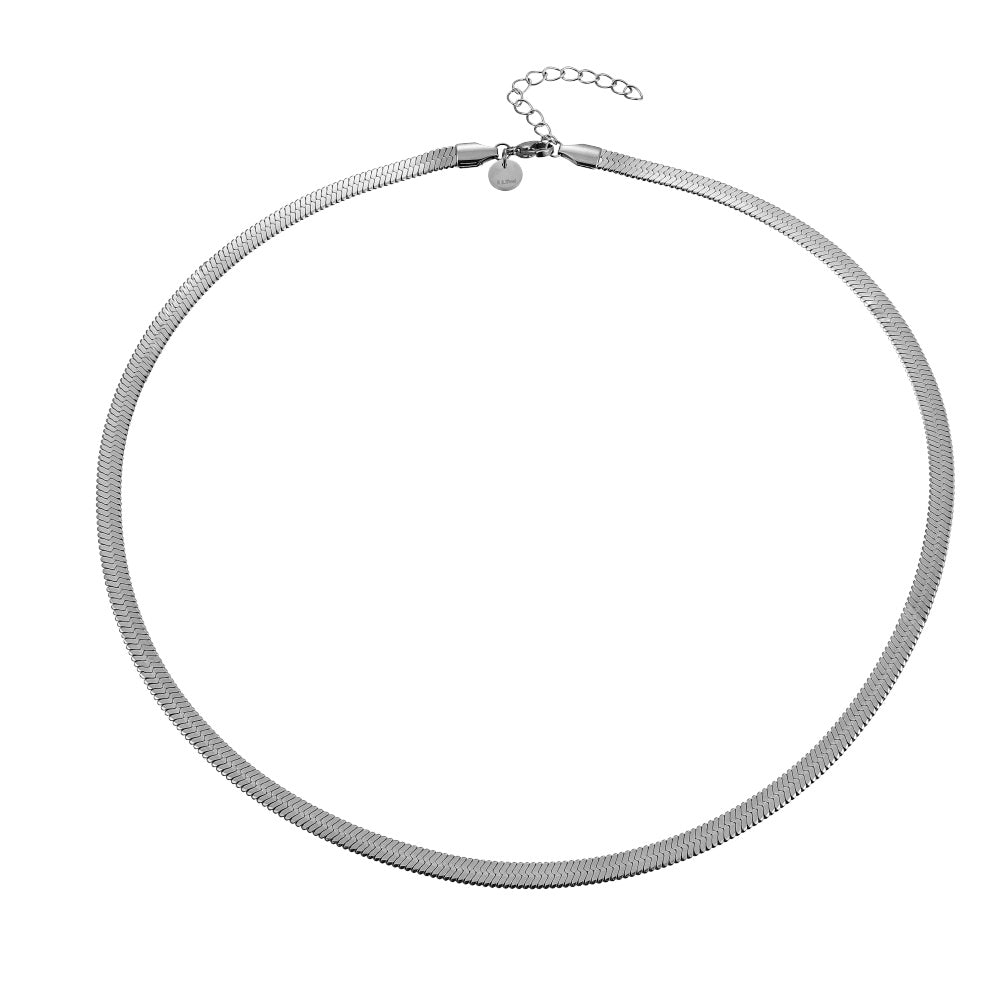AAB Co. Stainless Steel Flat Snake Herringbone Chain Necklace – Silver Finish