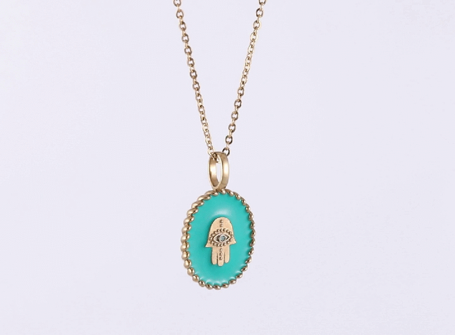 PSS1234 STAINLESS STEEL OVAL PENDANT WITH HAMSA DESIGN AAB CO..