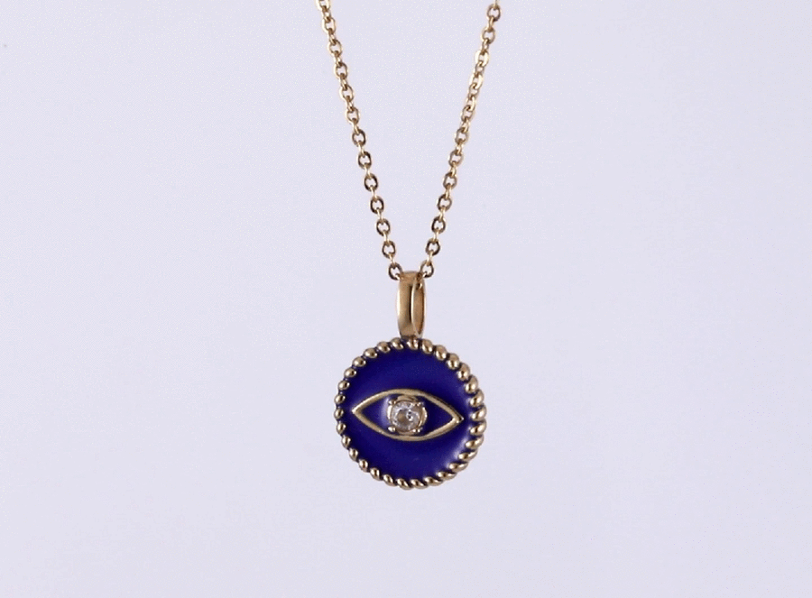 PSS1235 STAINLESS STEEL ROUND PENDANT WITH EVIL EYE DESIGN AAB CO..