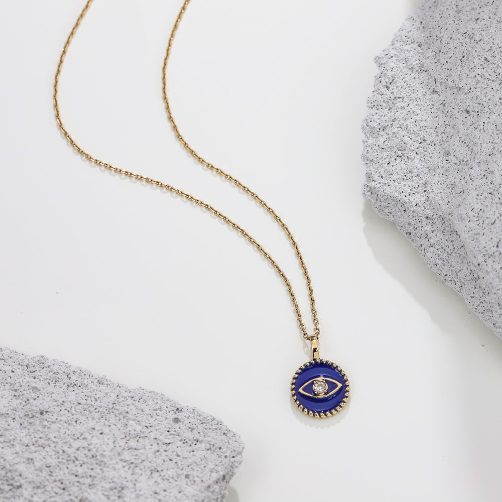 PSS1235 STAINLESS STEEL ROUND PENDANT WITH EVIL EYE DESIGN AAB CO..