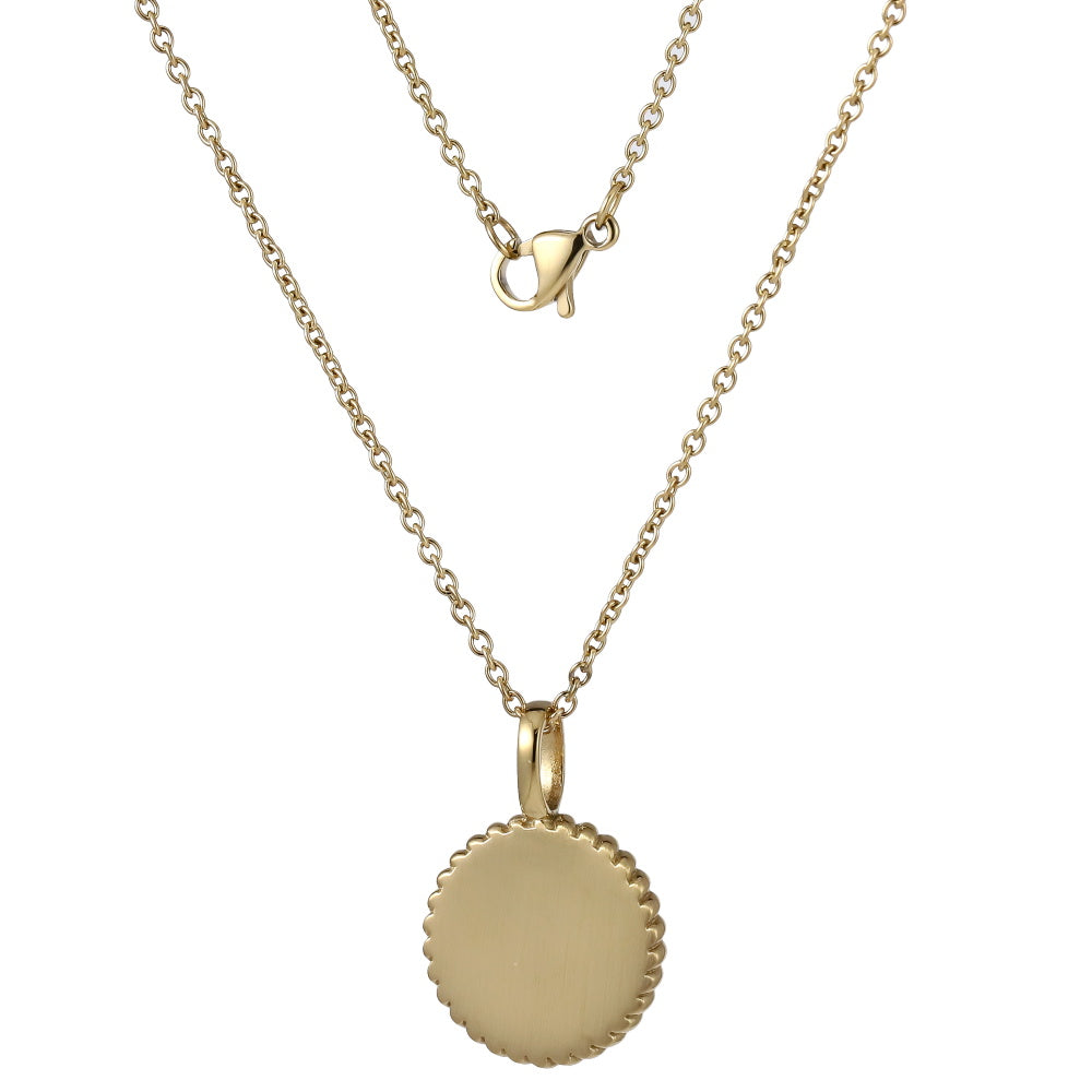 PSS1235 STAINLESS STEEL ROUND PENDANT WITH EVIL EYE DESIGN