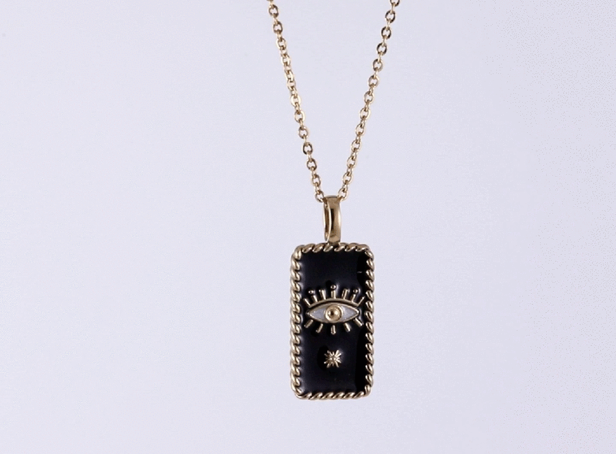 PSS1237 STAINLESS STEEL RECTANGLE PENDANT WITH EVIL EYE DESIGN AAB CO..