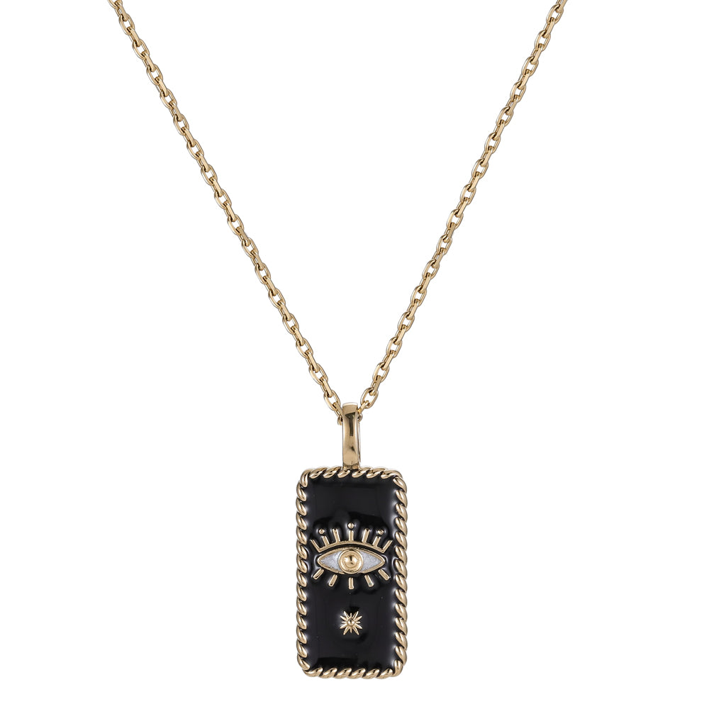 PSS1237 STAINLESS STEEL RECTANGLE PENDANT WITH EVIL EYE DESIGN