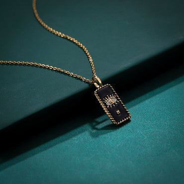 PSS1237 STAINLESS STEEL RECTANGLE PENDANT WITH EVIL EYE DESIGN AAB CO..