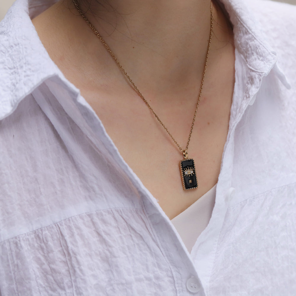 PSS1237 STAINLESS STEEL RECTANGLE PENDANT WITH EVIL EYE DESIGN AAB CO..