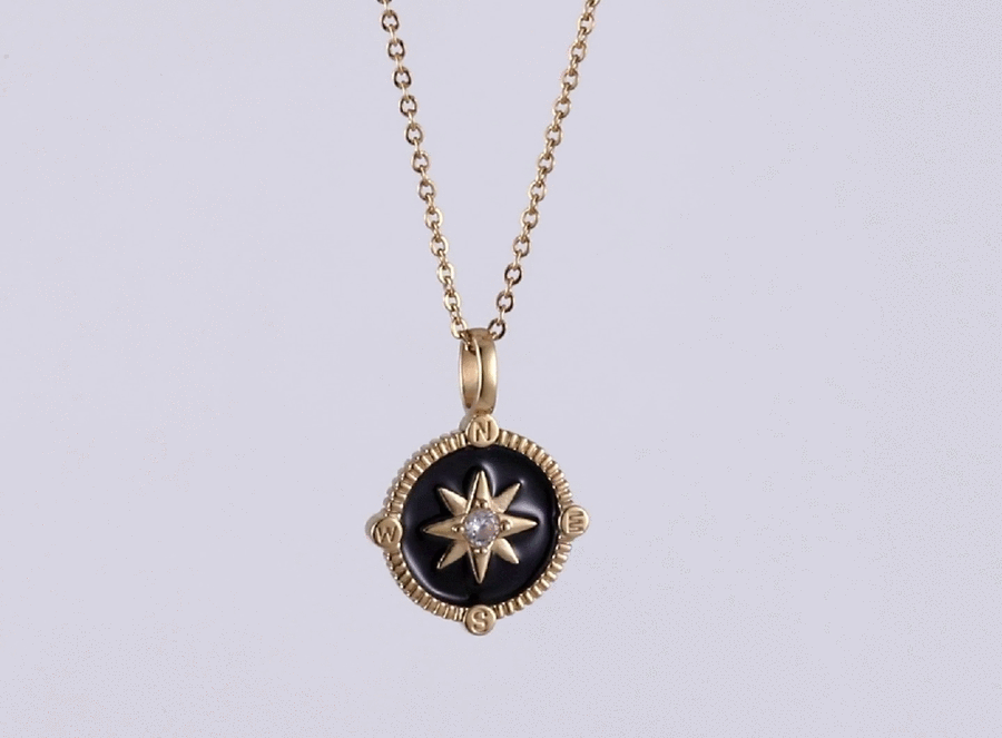 PSS1239 STAINLESS STEEL COMPSS PENDANT WITH EPOXY & CZ AAB CO..