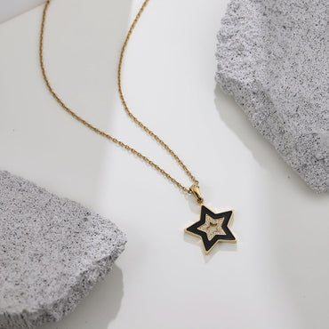 PSS1241 STAINLESS STEEL STAR SHAPE PENDANT WITH EPOXY & CZ AAB CO..