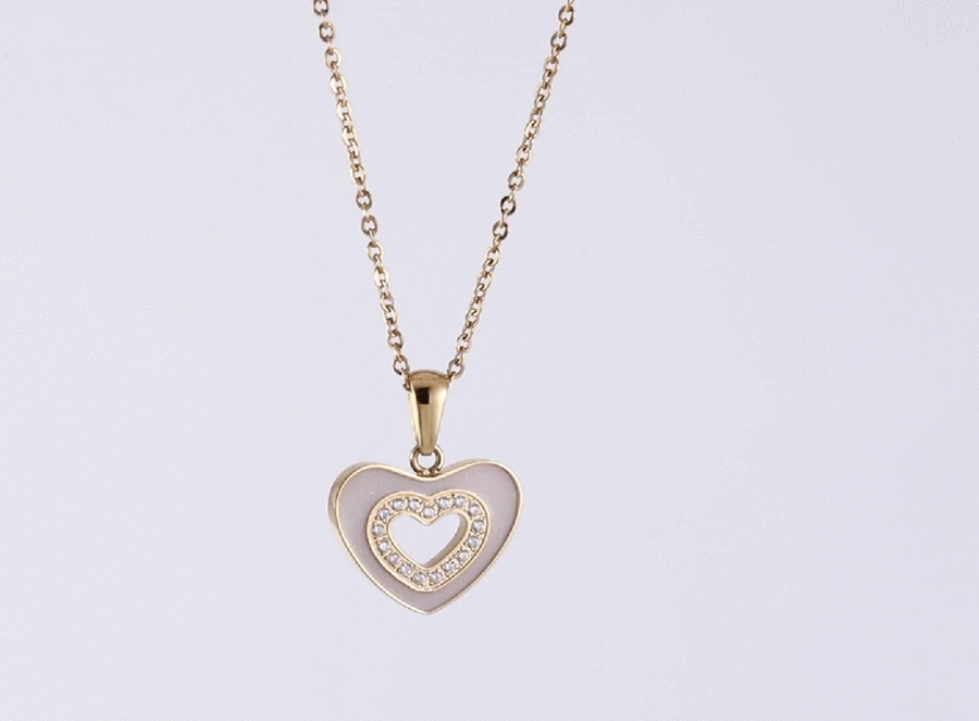 PSS1242 STAINLESS STEEL HEART SHAPE PENDANT WITH EPOXY & CZ AAB CO..