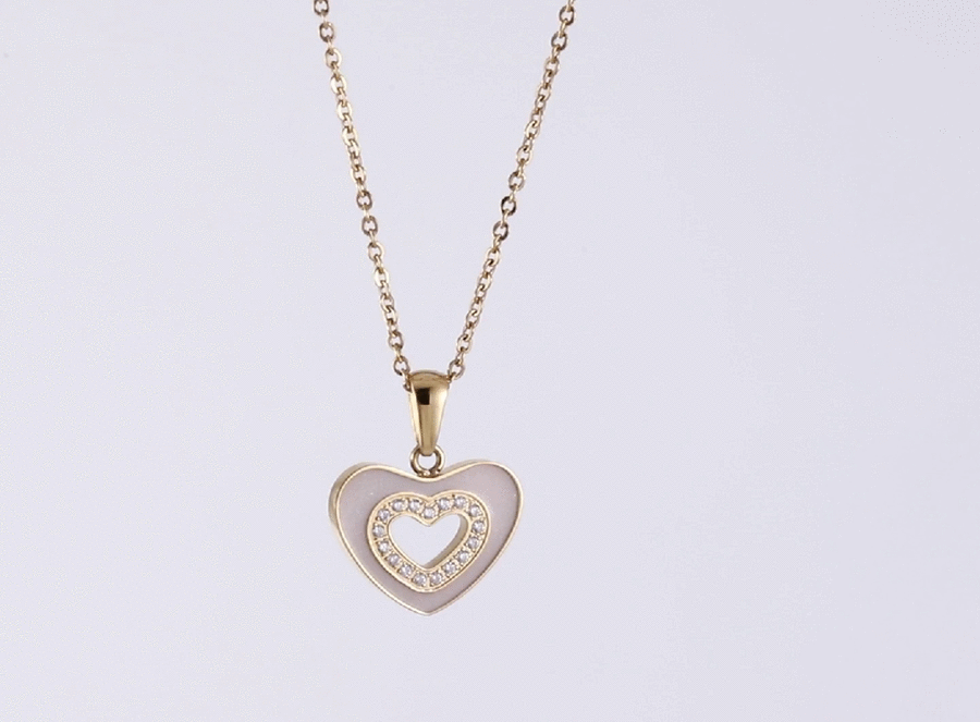 PSS1242 STAINLESS STEEL HEART SHAPE PENDANT WITH EPOXY & CZ