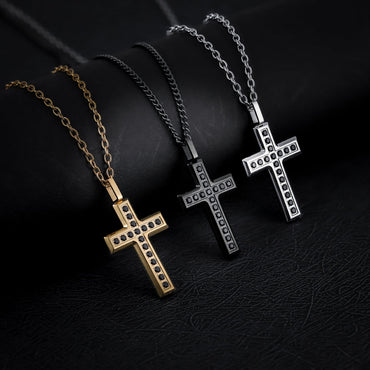 PSS1245 STAINLESS STEEL CORSS PENDANT WITH CZ AAB CO..