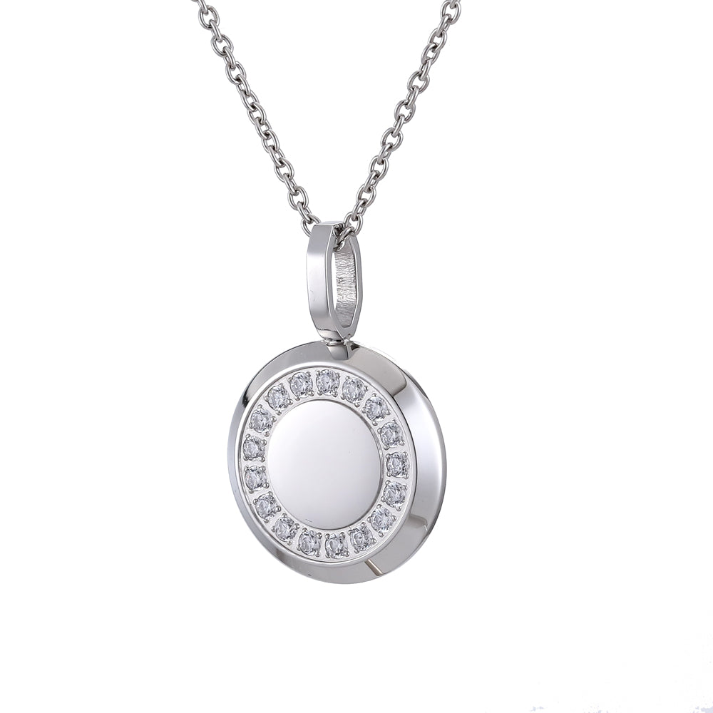 PSS1259 STAINLESS STEEL ROUND PENDANT WITH CZ AAB CO..