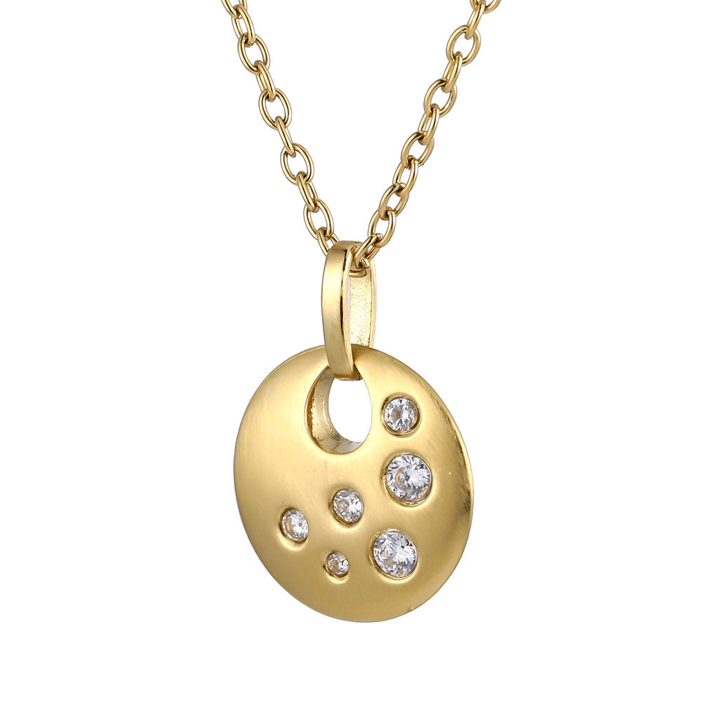 PSS1267 STAINLESS STEEL ROUND PENDANT WITH CZ AAB CO..