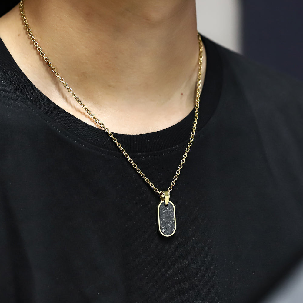 PSS1275 STAINLESS STEEL OVAL PENDANT WITH FORGED CARBON
