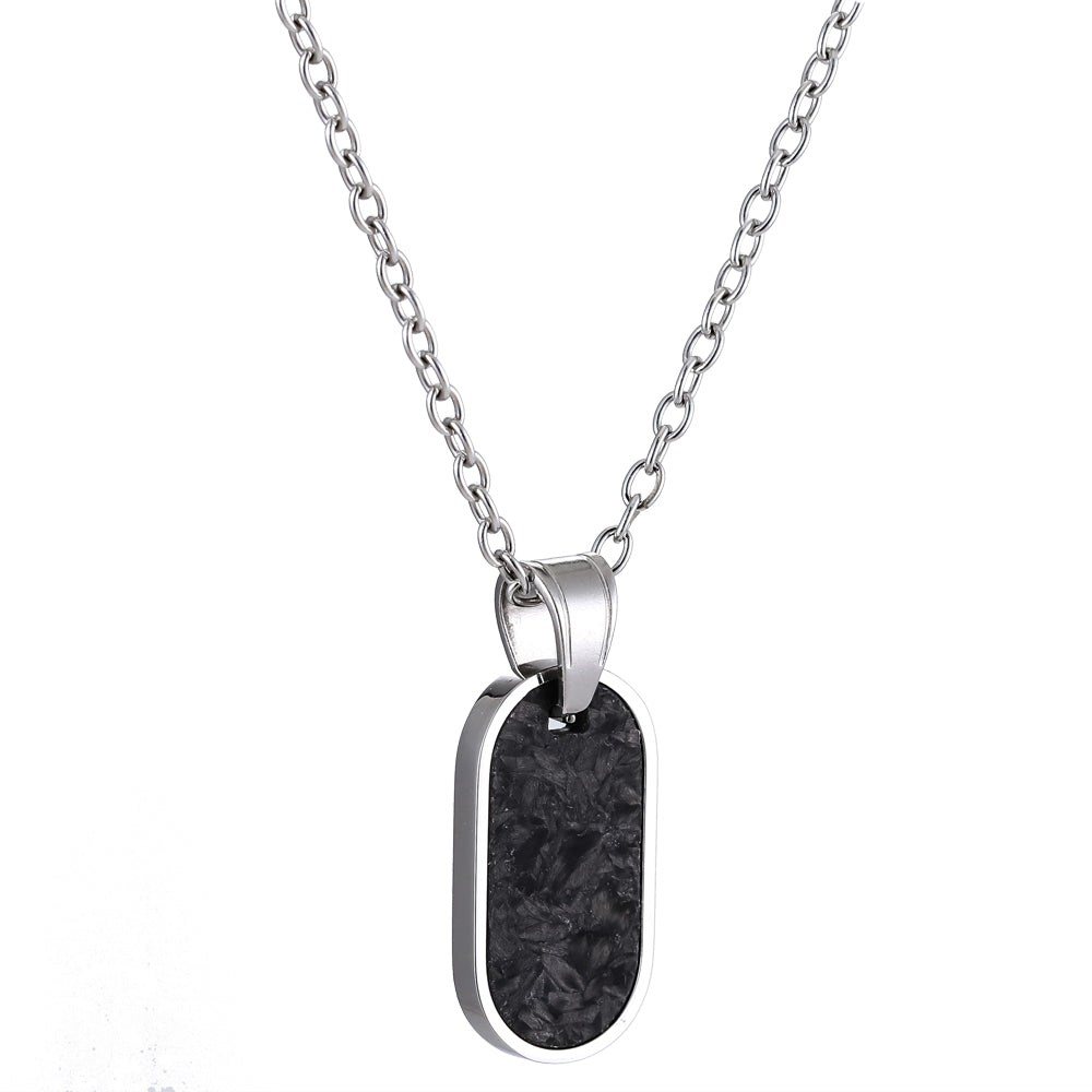 PSS1275 STAINLESS STEEL OVAL PENDANT WITH FORGED CARBON
