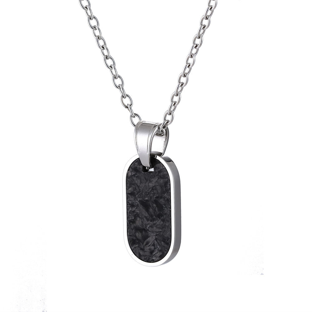 PSS1275 STAINLESS STEEL OVAL PENDANT WITH FORGED CARBON